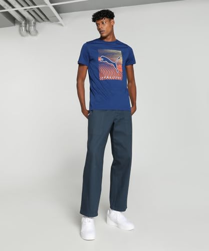 Puma Men's Graphic Print Slim Fit T-Shirt (679405_Blazing Blue