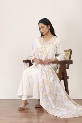 Rangriti Cotton Printed Kalidar Festive Kurta With Pant And Dupatta