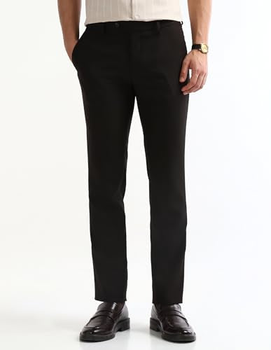 Arrow Men's Textured Dobby Trousers (ARAKTR2031_Black_32)