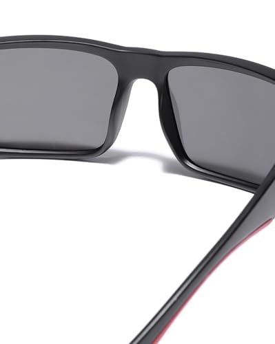 Carlton London Black and Red Toned with Black Polarised Lens Square Sunglass