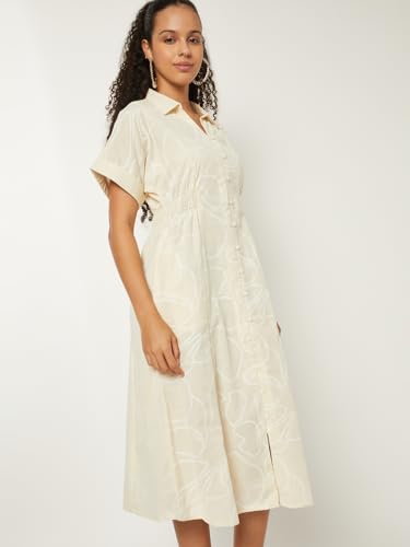 Max Women Embroidered Shirt Dress (Off White_XS)