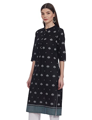 W for Woman Women's Cotton Regular Kurta (20AUW14643-116398_Black_XL)