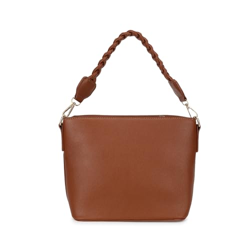 Fastrack Women Dual Carry Sling Bag | Detachable Braided Handle and Adjustable Sling Belt, Top Zip Closure, Inner Zip and Slip Pockets | Sling Bag for Casual Carry, Tan