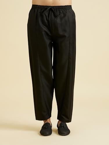 Manyavar Men's Rayon Blend Solid Pathani Kurta Churidar Set (Black,XL)