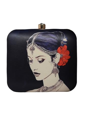 Artklim Black Based women portrait Printed Clutch