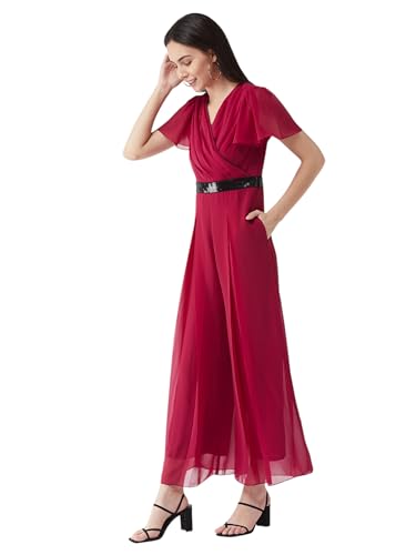Miss Chase Women's Relaxed Fit Short Sleeve V-Neck Ankle-Length Straight Jumpsuit (MCSS25D91-84-122-05, Pink, L)