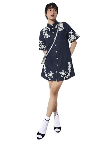 ONLY Women's Embroidered Shirt Blue Dress
