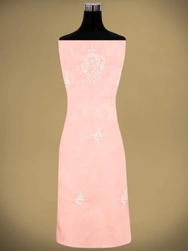 Ada Hand Embroidered Lucknowi Chikankari Unstitched Cotton Dress Material Suit Piece with Dupatta for Women 01A762929 Pastel Peach