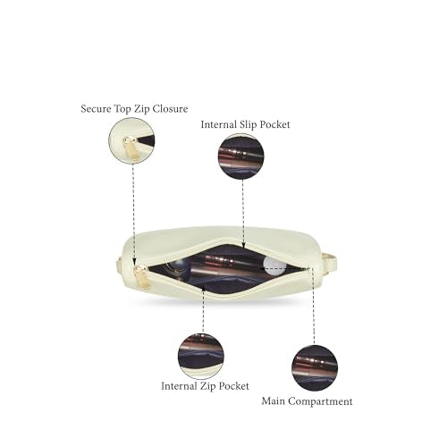 Caprese Carol Medium Sling Bag for Women with Adjustable Strap & Zipper Closure for Comfortable Wear | Versatile Handbag for Everyday Use, Travel, and Special Occasions (Off-White)