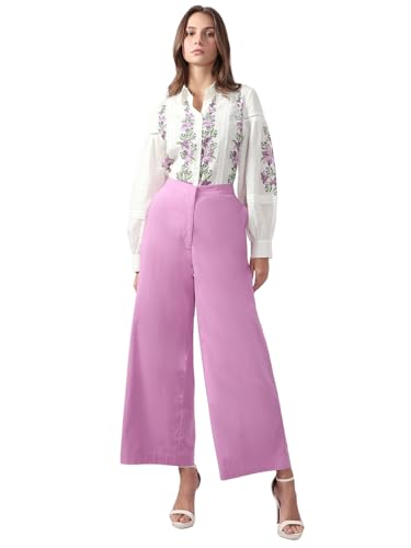 VERO MODA Women's Straight Fit High Rise Pink Pants