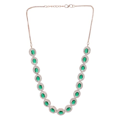 VOYLLA American Diamond CZ Silver Plated Pearl Brass Necklace Set