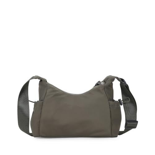 Fastrack Urban Olive Sling Bag for Women | Lightweight Nylon Crossbody Bag | Spacious Compartment with Organizer Pockets | Front Magnetic Pocket | Side Bottle Holders | Adjustable Webbing Strap