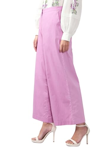 VERO MODA Women's Straight Fit High Rise Pink Pants