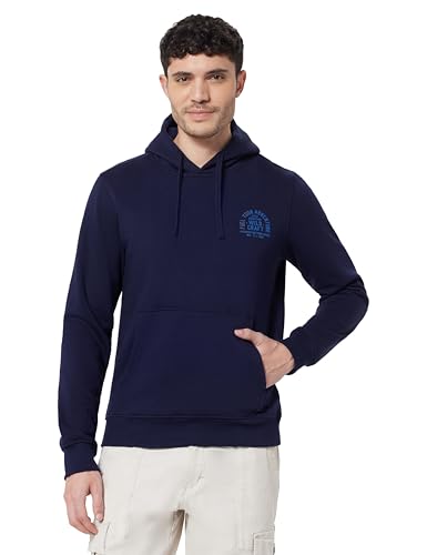 Wildcraft Men Sierra Solid Cotton Blend Hooded Casual Sweatshirt, Full Sleeve - Regular fit, Navy Blue, Medium