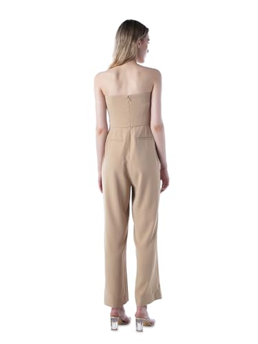 ONLY Women's Solid Regular Fit Beige Jumpsuit