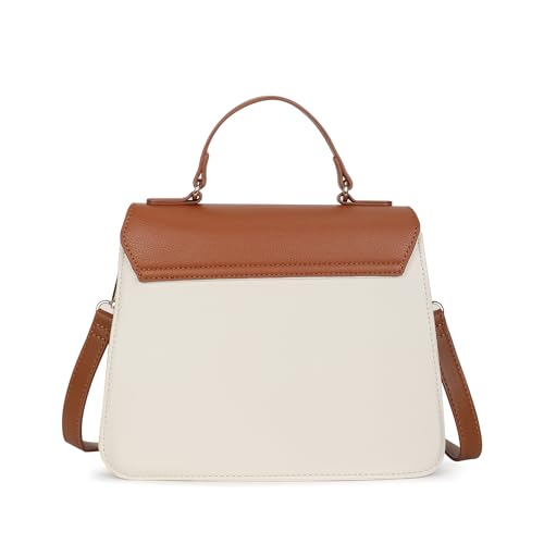 Fastrack white EdgePlay Satchel | Faux-Leather Women's Handbags | Structured Satchel with Flap + Zipper Closure, Detachable Strap & Top Handle | Gold Hardware | Everyday Carry