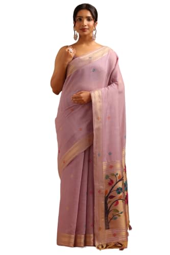 Soch Womens Lavender Chanderi Botanical Zari Woven Saree With Tassel