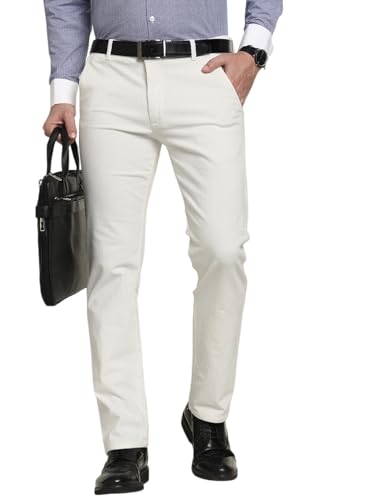 Hancock Men Cotton Solid Slim Fit Trousers White Size 30, Ideal for Work and semi Formal Occasions, Durable Fabric with a Tailored Finish, smart fit for Everyday Styling