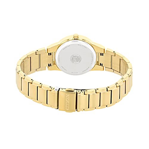 Citizen Stainless Steel Analog Black Dial Women Watch-Ga1052-55E, Gold Band