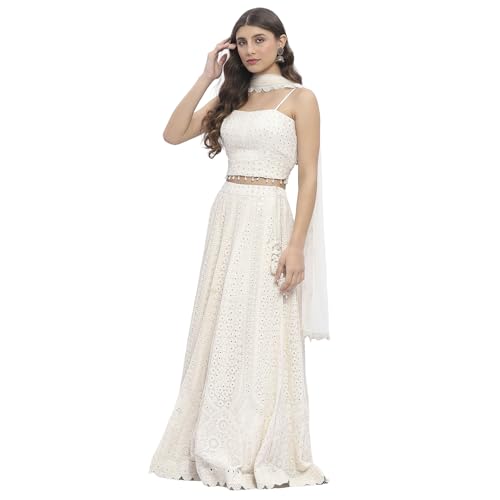 Biba Women Ivory Georgette Lehenga Set_34