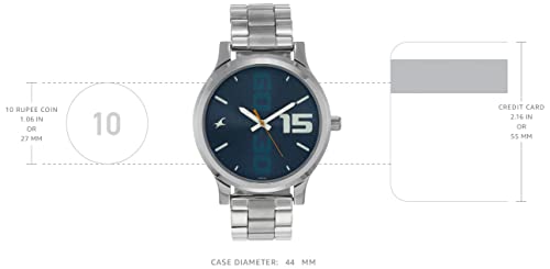 Fastrack Bold Quartz Analog Blue Dial Silver Stainless Steel Strap Watch for Guys - NT38051SM05