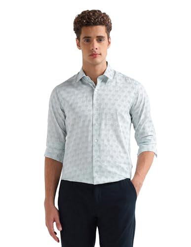 Arrow Newyork Men's Manhtattan Slim Fit Geometric Printed Shirt (ANAKSH1057_Blue_38)