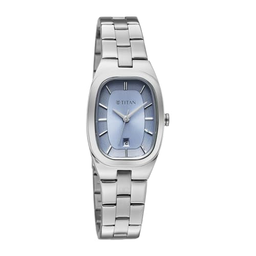 Titan Work Essentials with Lt Blue Dial Silver Metal Strap Watch for Women - 95378SM01