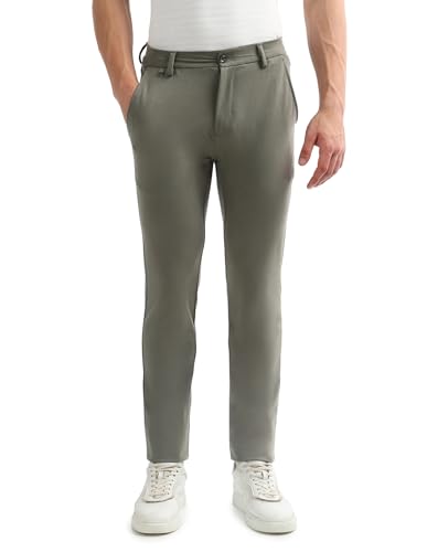 Arrow Sport Men's Solid Super Slim Fit Trousers (ASAKTR2401_Olive_38)