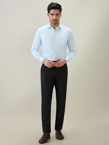 Raymond Men Contemporary Fit Structure Pattern Bamboo Polyester Blend Semi Cutaway Collar Full Sleeve Formal Shirt Green