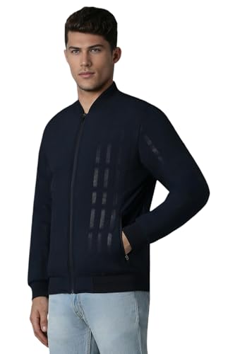 Men Casual Navy Textured Jackets