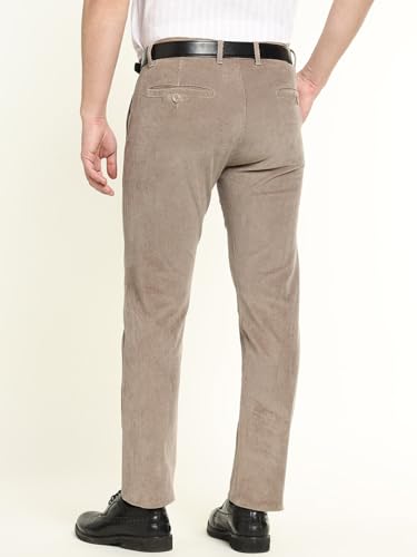 Hancock Men Cotton Solid Slim Fit Trousers Beige Size 38, Ideal for Work and semi Formal Occasions, Perfect for Office and Formal wear, Classic Silhouette with Modern Comfort