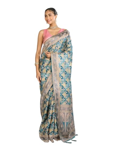 MOHEY Women's Art Silk Stone Work & Woven Saree with Blouse Piece (Blue)