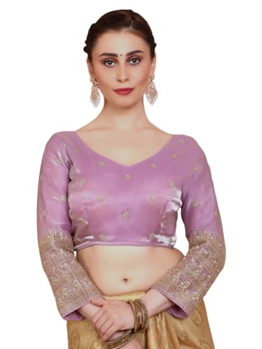 Salwar Studio Pink Organza V Neck Embroidered Readymade Alterable Blouse