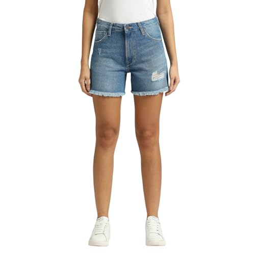Pepe Jeans Women's Boyfriend Shorts (PL801151J678_MED Worn_Mid Indigo Blue