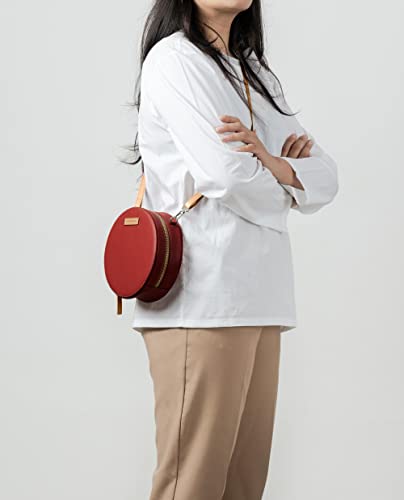 DailyObjects Printed Orbis Round Sling Crossbody Bag For Women| Stylish Terracotta Red Print Vegan Leather Purse With Slip Pocket Inside| Zip Closure & Adjustable Strap| Storage Space For Essentials