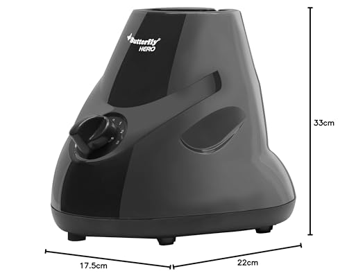 Butterfly Hero 500 Watts Mixer Grinder with 3 Jars | Stainless Steel Multipurpose Jars | ABS Body | Motor Overload Protection | 1 Year Manufacturer's Warranty | Grey