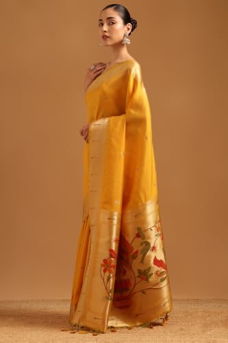 Soch Womens Yellow Tussar Brocade Zari Woven Zari Border Saree