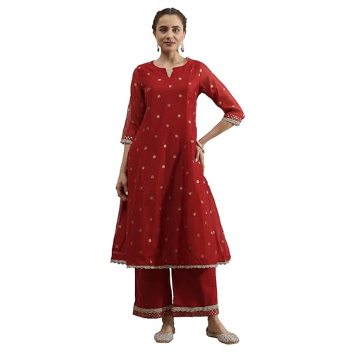 Biba Women's Polyester Kurta Set (SKDUTSV31131AW25RED_Red