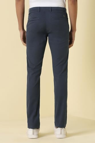 Men Navy Solid Casual Trousers