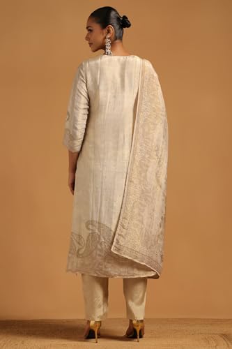 Soch Womens Beige Russian Silk Botanical Salwar Suit With Beads And Stones