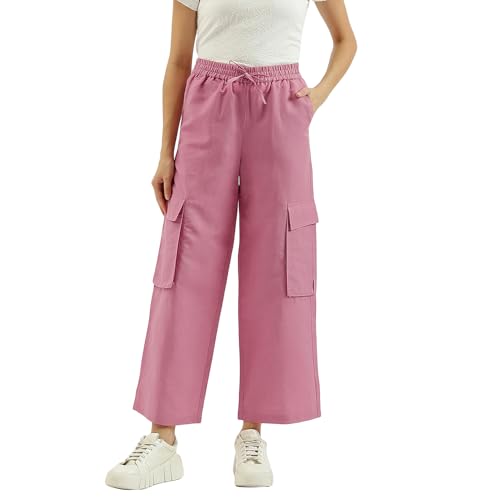 United Colors of Benetton Solid Wide Leg Cargo Trousers (Size: XS)-25P4WVN150BTI915 Pink