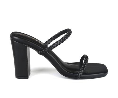 LOUIS STITCH Women's Fashion Slip-On Block Heel Sandals | Open Toe Black Stylish Mule Heel Sandal for Ladies | LSOF-LDBH-WEVSTJB| (UK-8)