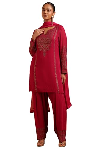Soch Womens Fuchsia Georgette Embellished Salwar Suit With Stone Work