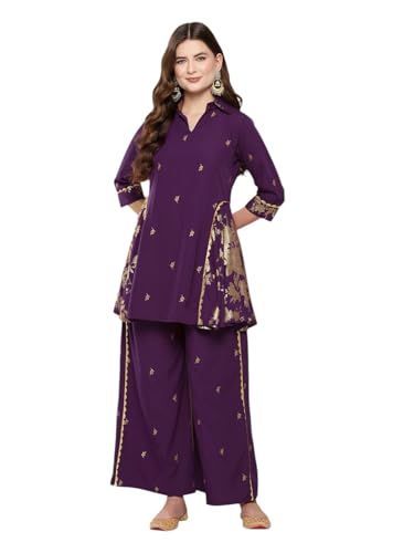 Ahalyaa Women's Polyester Co-ords Sets (AHTUPN-Combo-840-ICH_Purple_L)