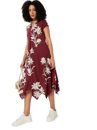 Max Women Printed A-line Midi Dress (Red_S)