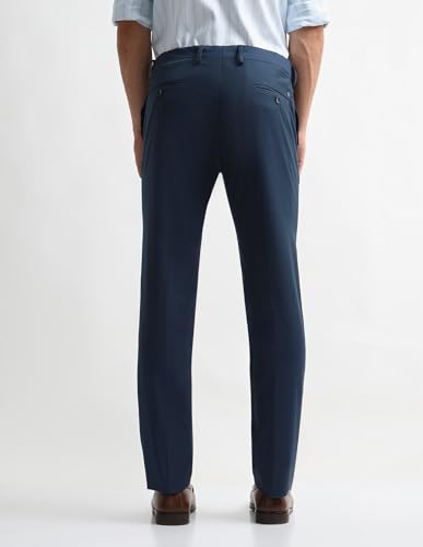 Arrow Men's Checked Dobby Trousers (ARAKTR2123_Blue_36)