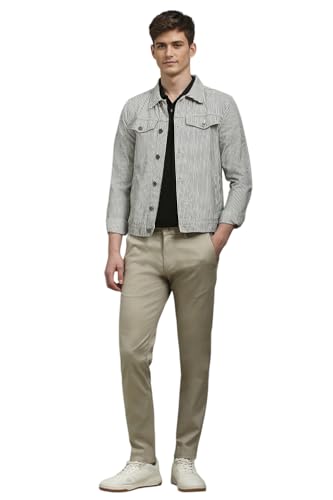 Men Beige Smart Fit Solid Flat Front Casual Trousers