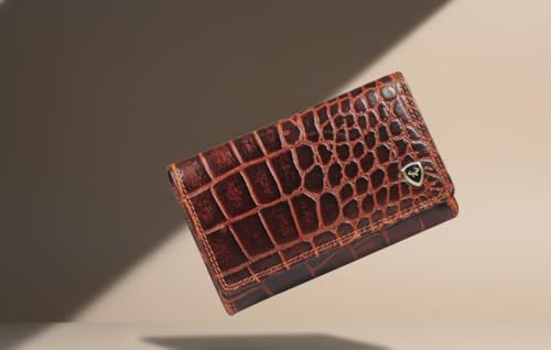 Calfnero Women's Genuine Leather Wallet-Long Purse Wallet with Multiple Card Slots, Zip Pocket and Note Compartment (Cognac)