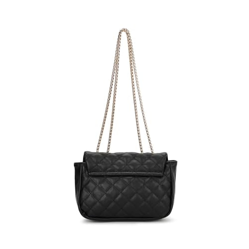 Fastrack Black PU Structured Quilted Sling Bag for Women, Girls and Ladies | Polished Quilted Chic Exterior | Chain Crossbody Handbag | Ladies Purse Handbag