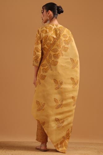 Soch Womens Mustard Cotton Blend Digital Printed Botanical Block Print Salwar Suit